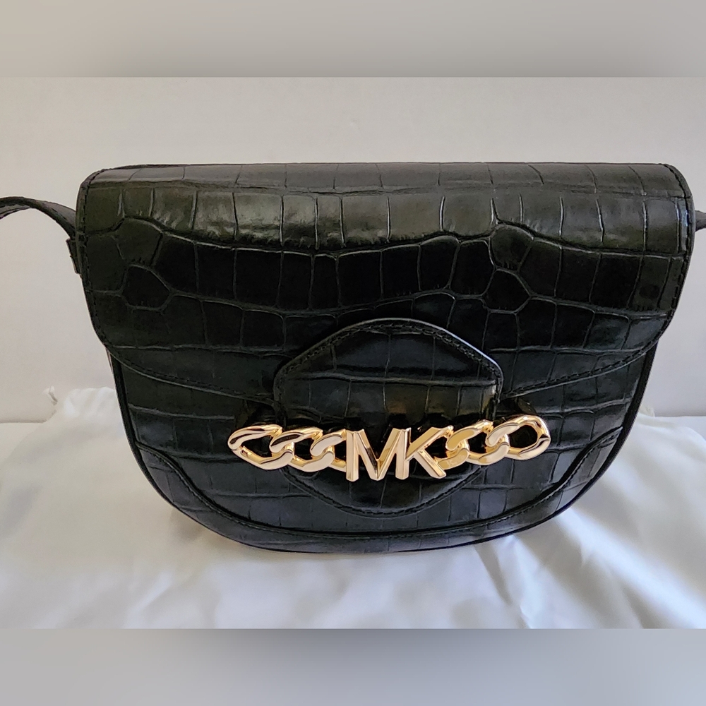 Michael Kors Wythe Moc-Croc Saddle Crossbody Leather Bag